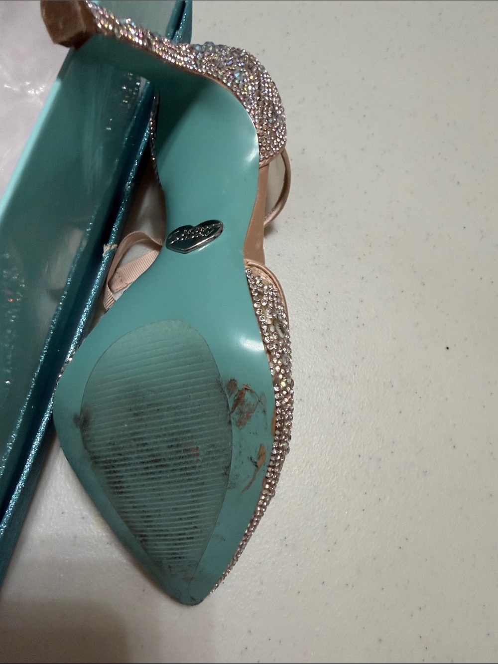 Betsey Johnson Blush Pink Crystal Embellished Tie-Up Heels - Picture 4 of 7